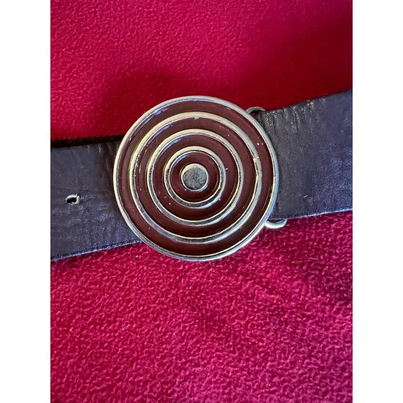 vintage brown soft leather belt brass tone metal bulls eye target buckle - Picture 4 of 9